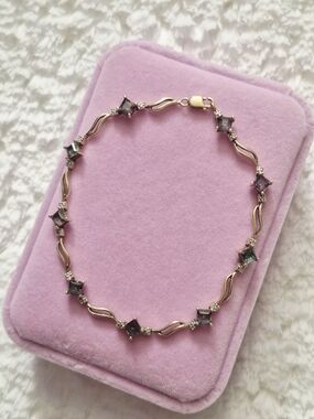 Vintage 10k Yellow Gold Mystic Fire Topaz Diamond Bracelet